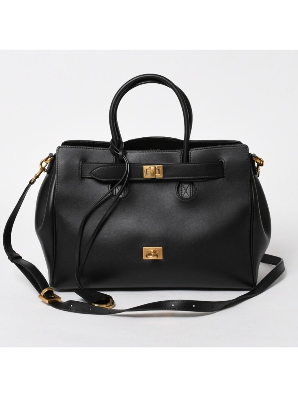 Balenciaga Bel Air Medium Carryall Leather 2-Way Handbag Black Gold